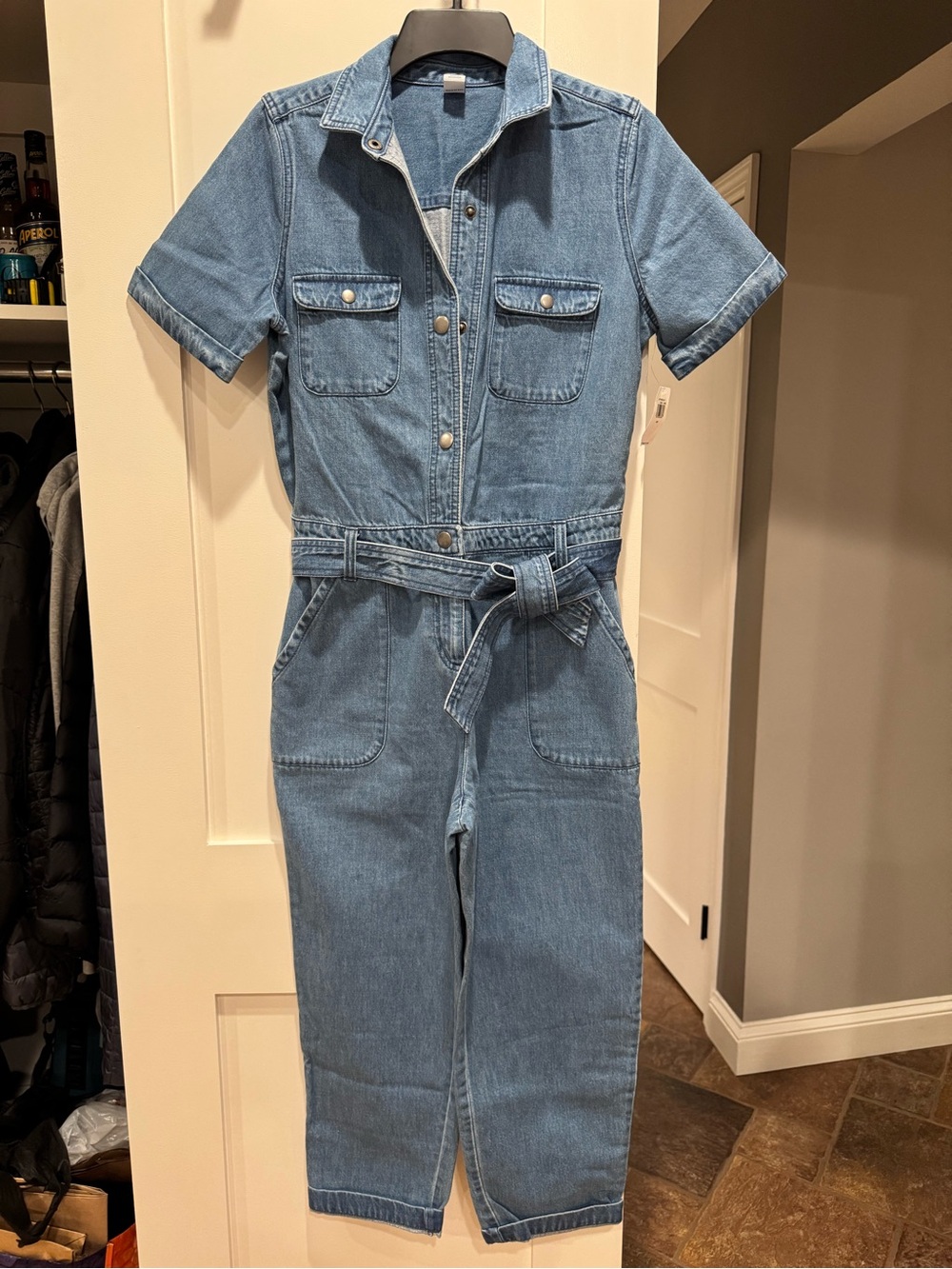 Old Navy Denim Short-Sleeve One-Piece Jumpsuit in Light Blue